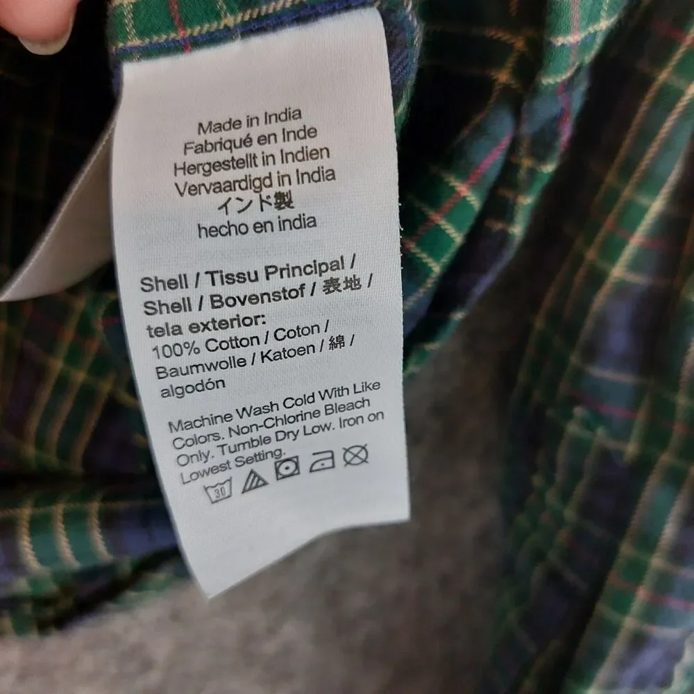 J.Crew Slim Brushed Twill Button Down Shirt Mens Xl Green Blue Tartan Plaid
